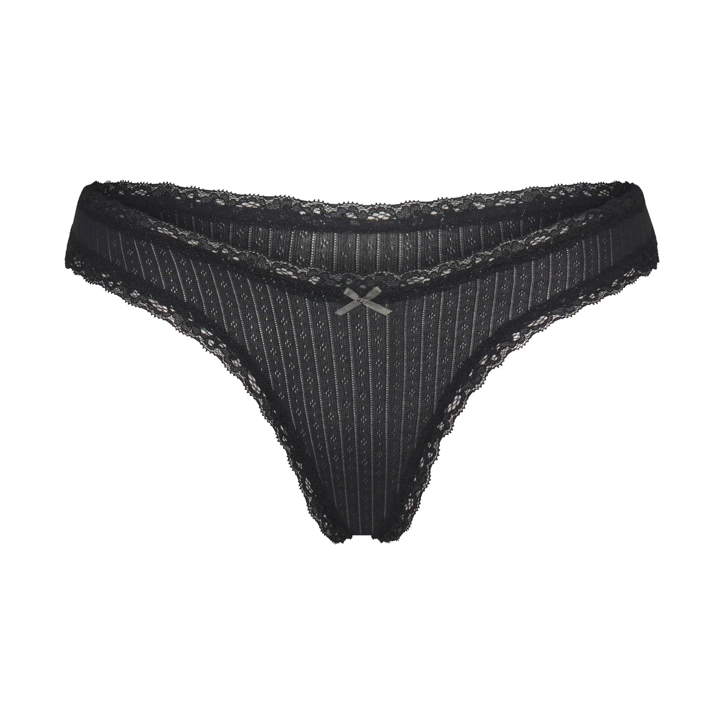 LIGHTWEIGHT COTTON POINTELLE LACE THONG | SOOT TONAL