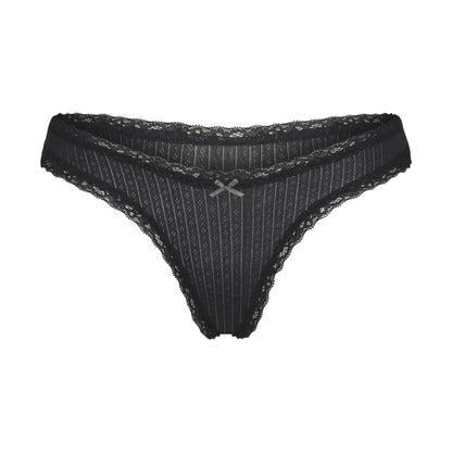 LIGHTWEIGHT COTTON POINTELLE LACE THONG | SOOT TONAL
