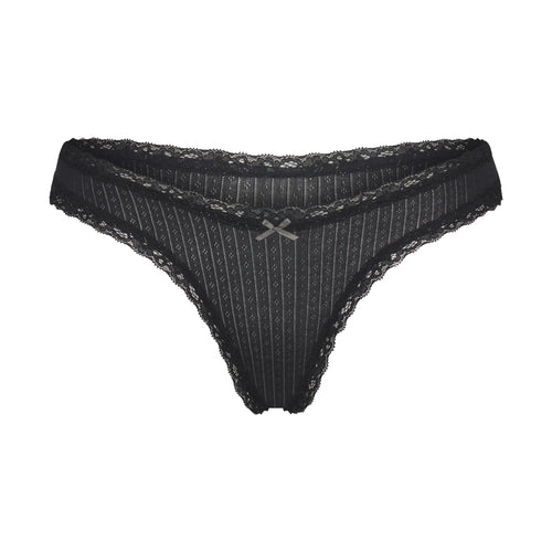 LIGHTWEIGHT COTTON POINTELLE LACE THONG | SOOT TONAL
