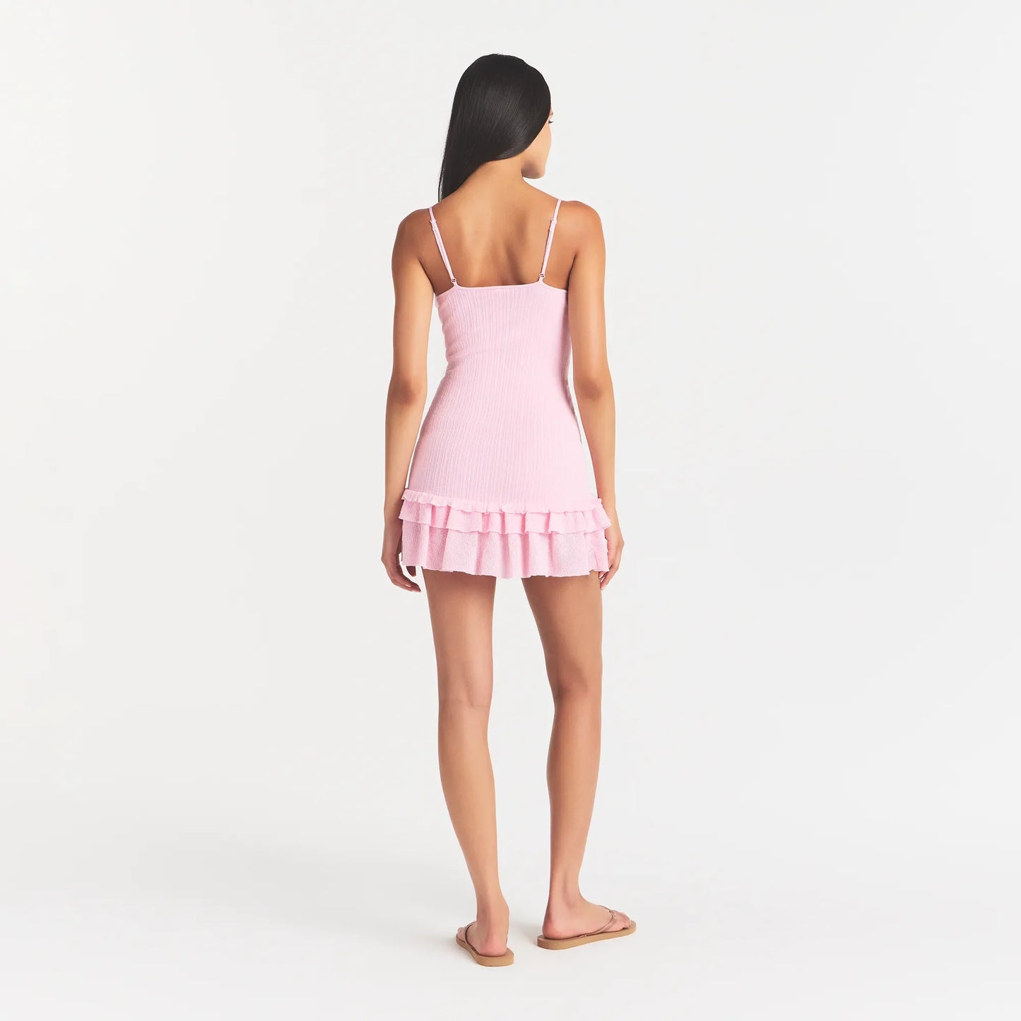 SHEER KNIT RUFFLE DRESS | PEONY