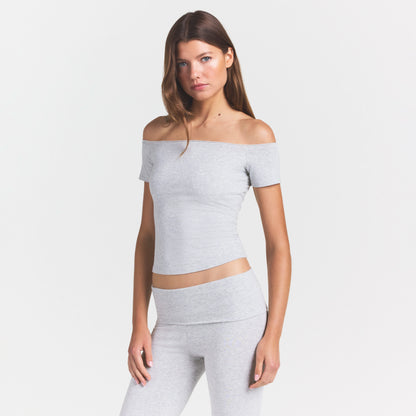 COTTON JERSEY OFF THE SHOULDER TOP | LIGHT HEATHER GREY