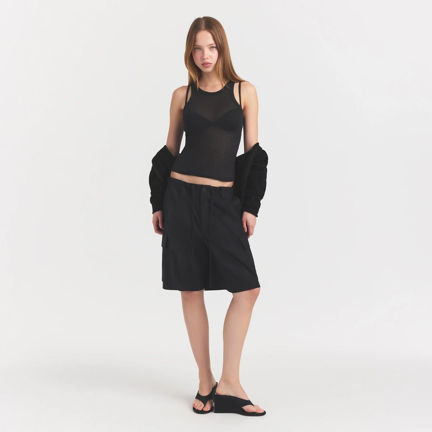 WOVEN COTTON OVERSIZED CARGO SHORT | ONYX
