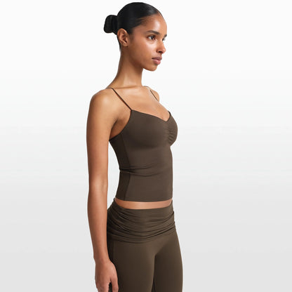 NikeSKIMS MATTE SHIRRED FRONT TANK | DARK SEPIA