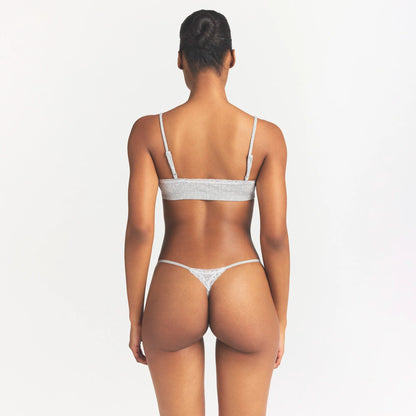 LIGHTWEIGHT COTTON POINTELLE SCOOP BRALETTE | LIGHT HEATHER GREY PIN DOT