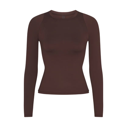 NikeSKIMS AIRY LONG SLEEVE CREW NECK TOP | DARK SEPIA