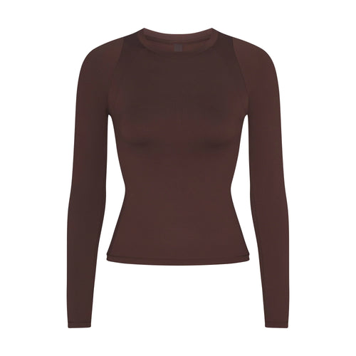 NikeSKIMS AIRY LONG SLEEVE CREW NECK TOP | DARK SEPIA