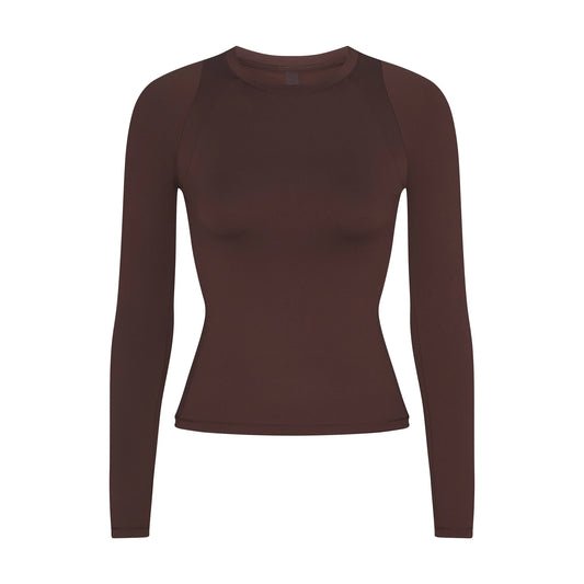 NikeSKIMS AIRY LONG SLEEVE CREW NECK TOP | DARK SEPIA