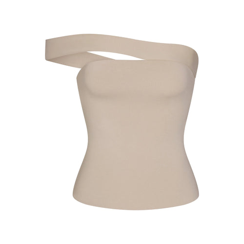 COTTON JERSEY ASYMMETRICAL TOP | STONE