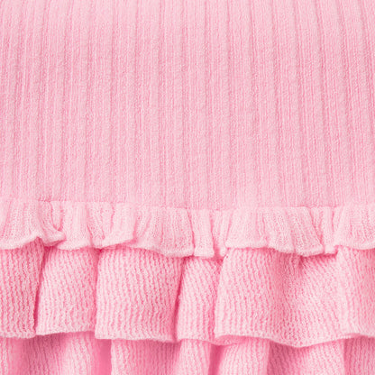 SHEER KNIT RUFFLE MINI SKIRT | PEONY