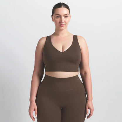 NikeSKIMS MATTE V-NECK BRA TOP | DARK SEPIA