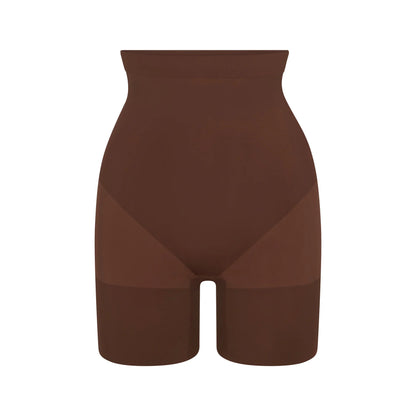 SHEER SEAMLESS HIGH-WAISTED MID THIGH SHORT | COCOA