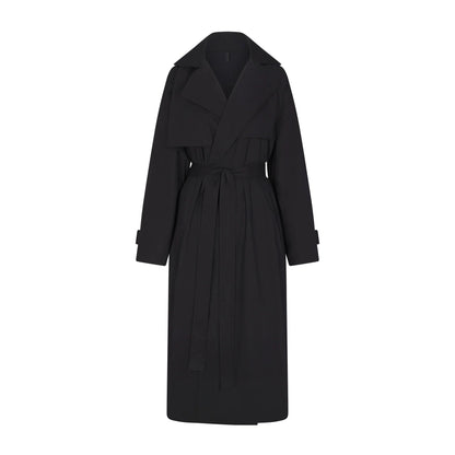WOVEN COTTON OVERSIZED TRENCH COAT | ONYX