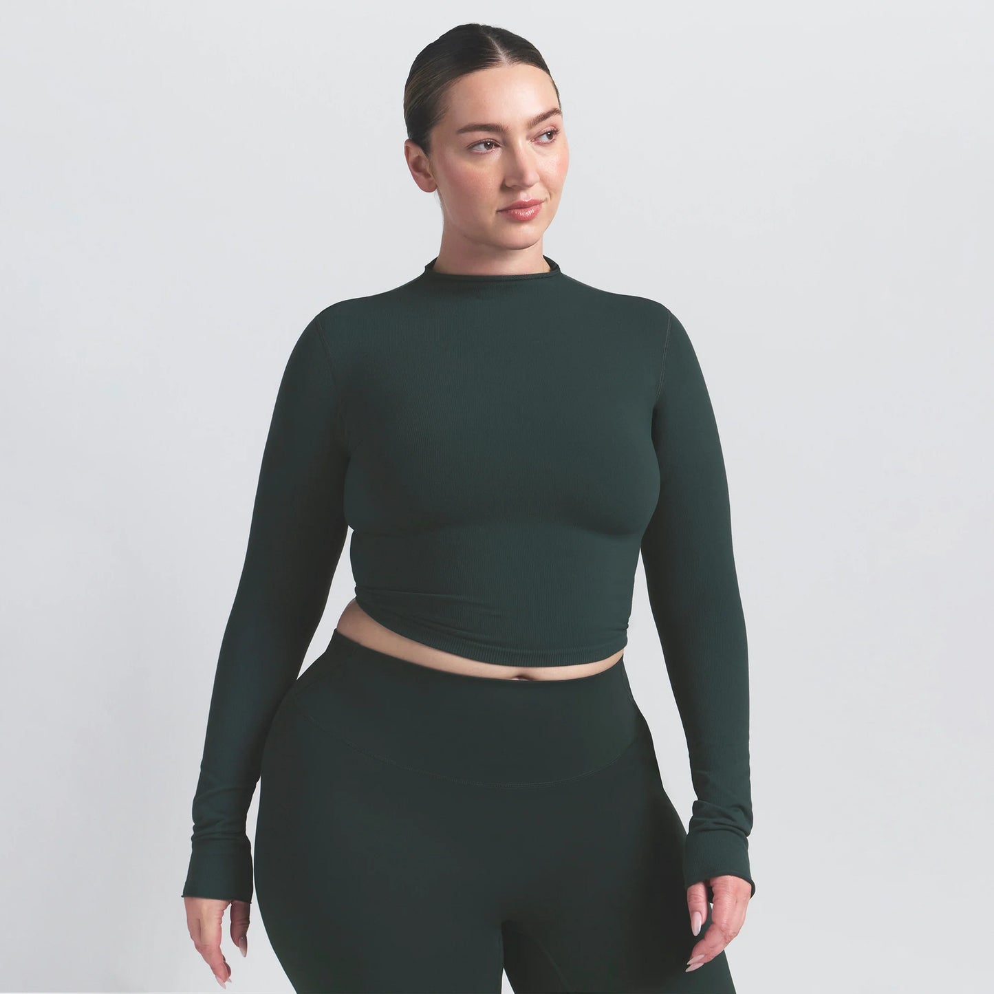 NikeSKIMS VINTAGE SEAMLESS MOCK NECK CROP TOP | DARK TEAL