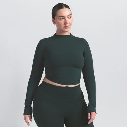 NikeSKIMS VINTAGE SEAMLESS MOCK NECK CROP TOP | DARK TEAL