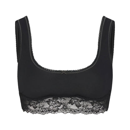 LIGHTWEIGHT COTTON LACE SCOOP BRALETTE | SOOT TONAL