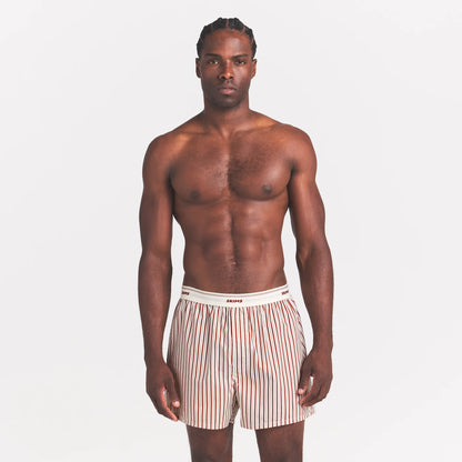 COTTON POPLIN MENS LOGO BAND BOXER | CINNAMON STONE STRIPE