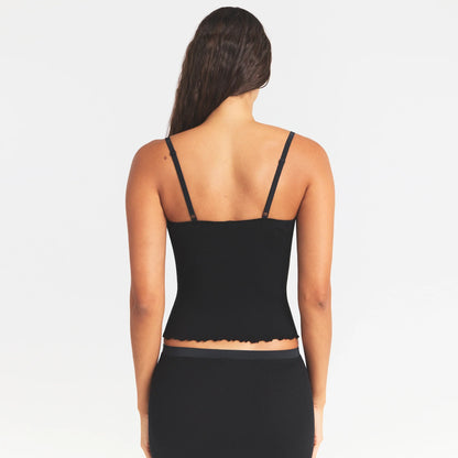 RIB KNIT LACE CAMI | OBSIDIAN