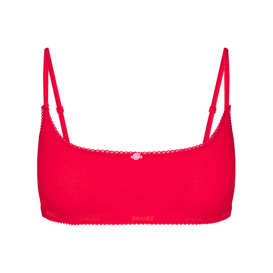 LIGHTWEIGHT COTTON LOGO PICOT SCOOP BRALETTE | RUBY TONAL