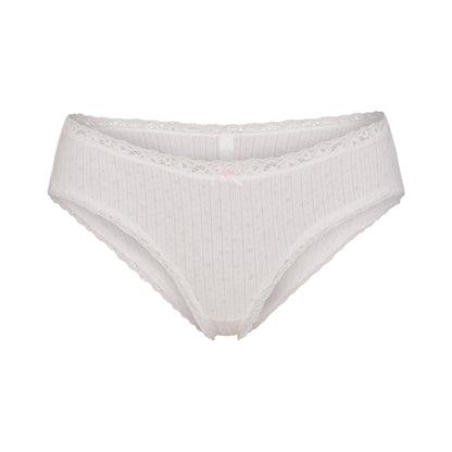LIGHTWEIGHT COTTON POINTELLE LACE BRIEF | SNOW PEONY PIN DOT