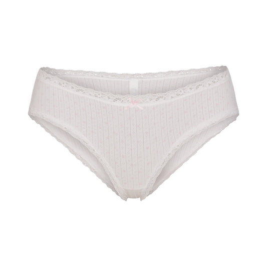 LIGHTWEIGHT COTTON POINTELLE LACE BRIEF | SNOW PEONY PIN DOT
