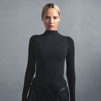 NikeSKIMS VINTAGE SEAMLESS MOCK NECK BRA TOP | OBSIDIAN