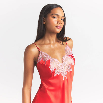 SILK LACE MINI SLIP DRESS | RUBY CONTRAST
