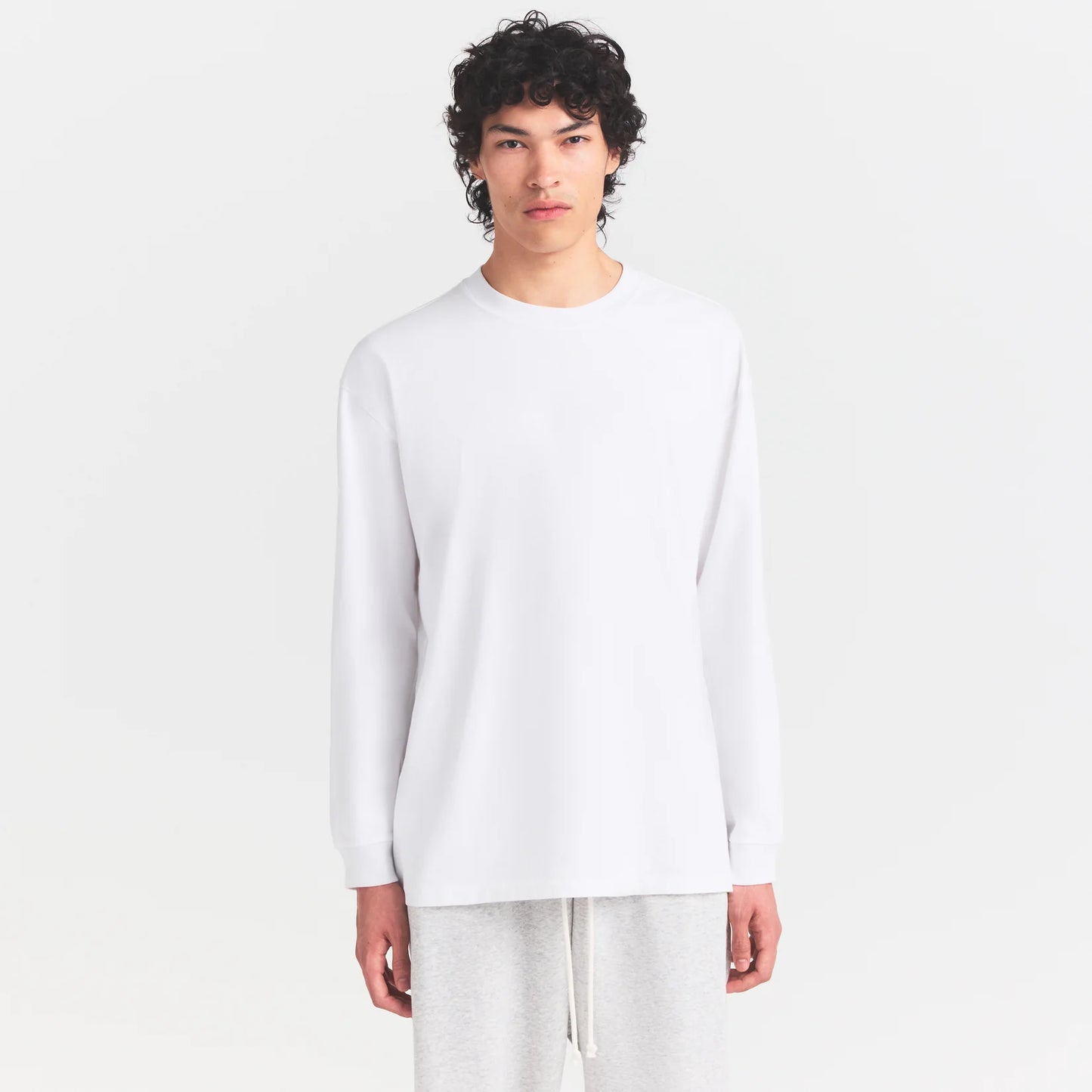 HEAVYWEIGHT COTTON MENS RELAXED LONG SLEEVE T-SHIRT | CHALK