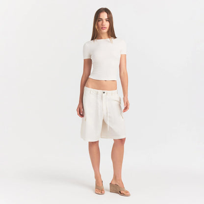 WOVEN COTTON OVERSIZED CARGO SHORT | EGRET
