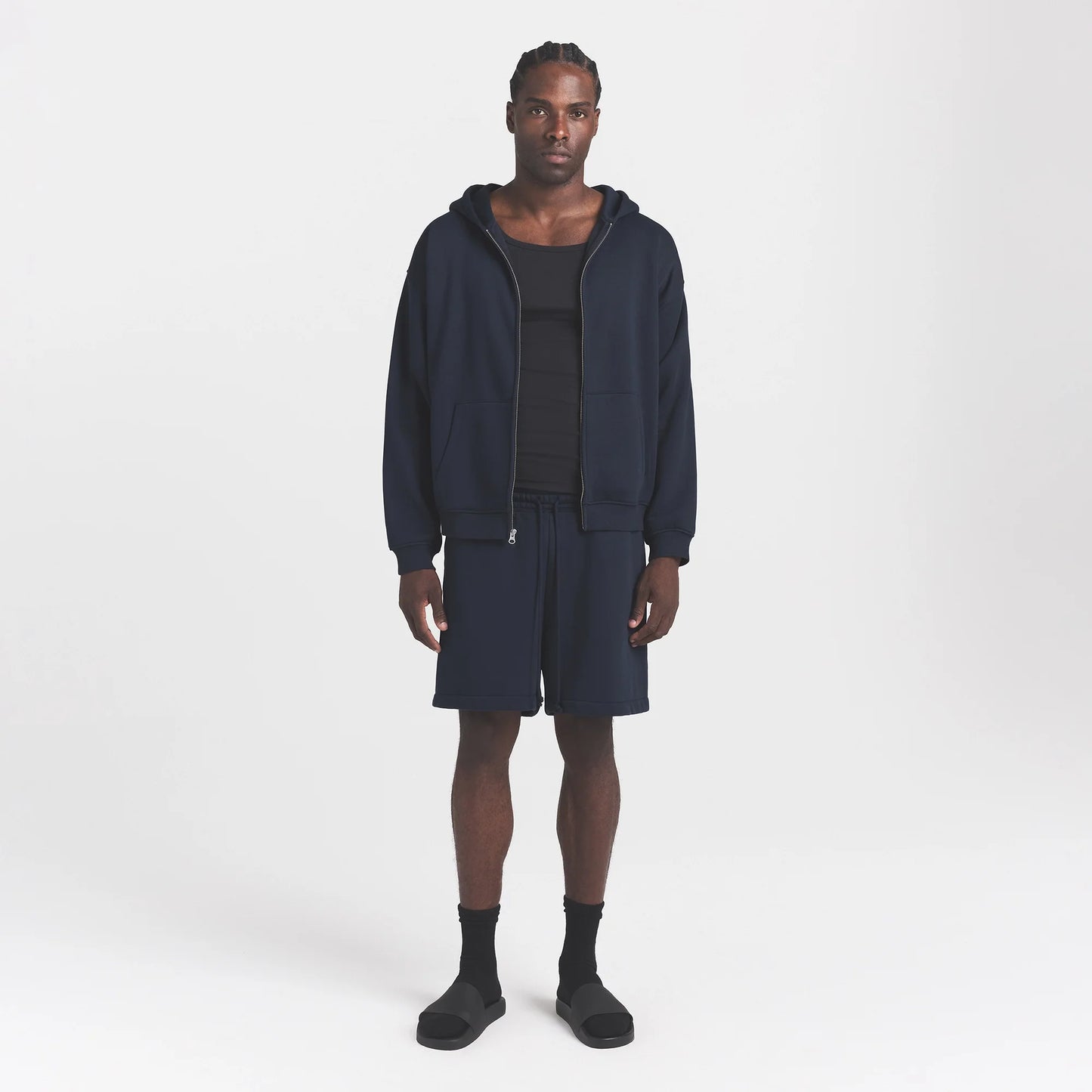 FLEECE LOUNGE MENS RELAXED ZIP UP HOODIE | NAVY