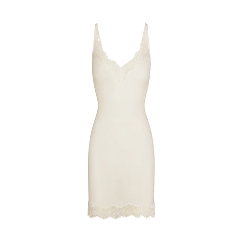 RIB KNIT LACE MINI DRESS | EGRET