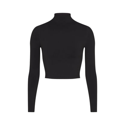 NikeSKIMS VINTAGE SEAMLESS MOCK NECK CROP TOP | OBSIDIAN