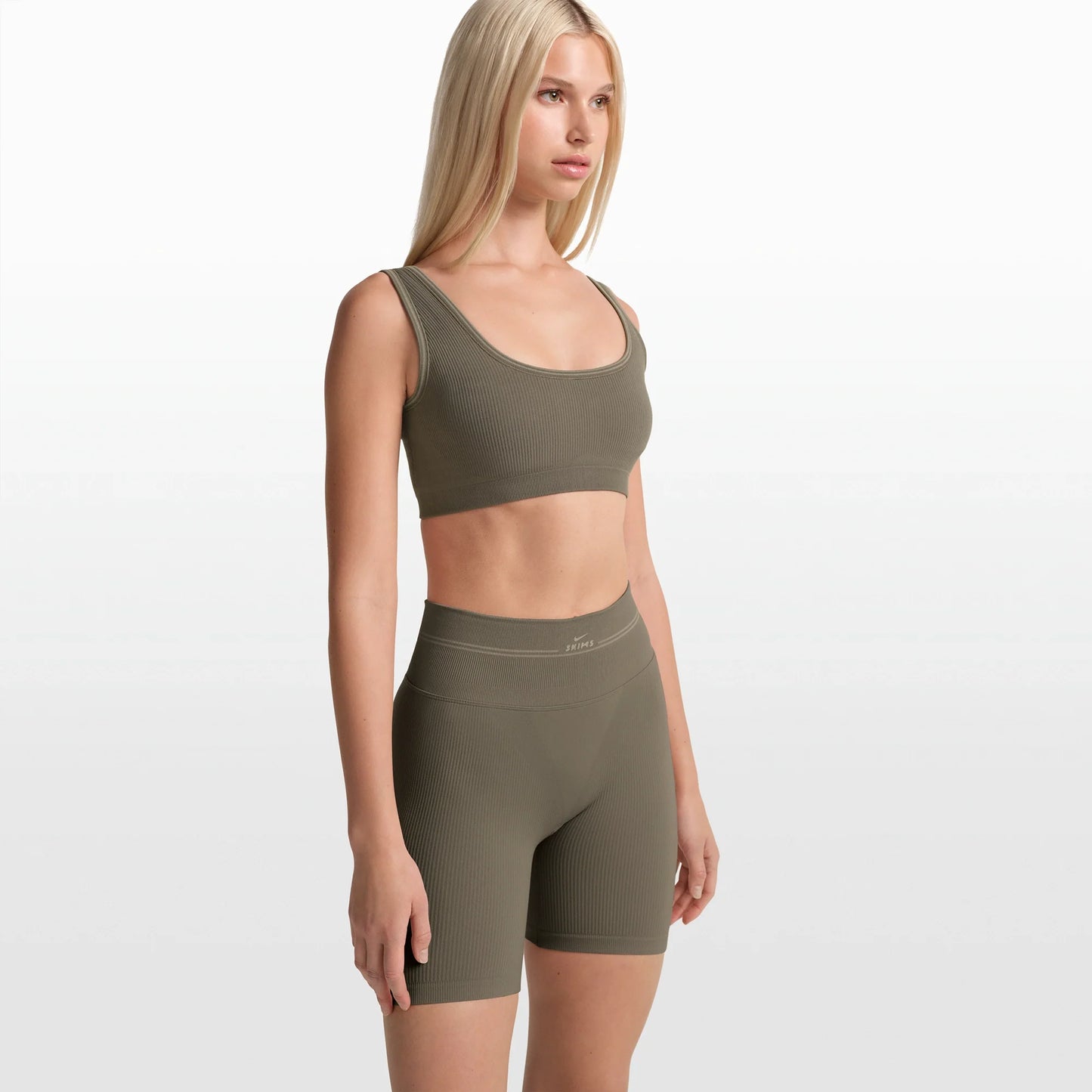 NikeSKIMS RIBBED SEAMLESS 5" BIKER SHORT | DUSTY OAKMOSS