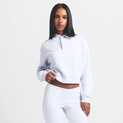 COTTON FLEECE POLO SWEATSHIRT | LIGHT HEATHER GREY
