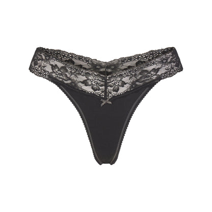 LIGHTWEIGHT COTTON WIDE LACE THONG | SOOT TONAL