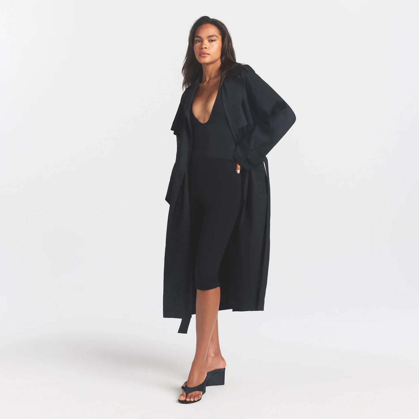 WOVEN COTTON OVERSIZED TRENCH COAT | ONYX