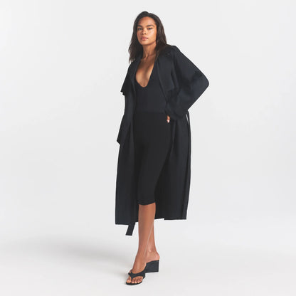WOVEN COTTON OVERSIZED TRENCH COAT | ONYX