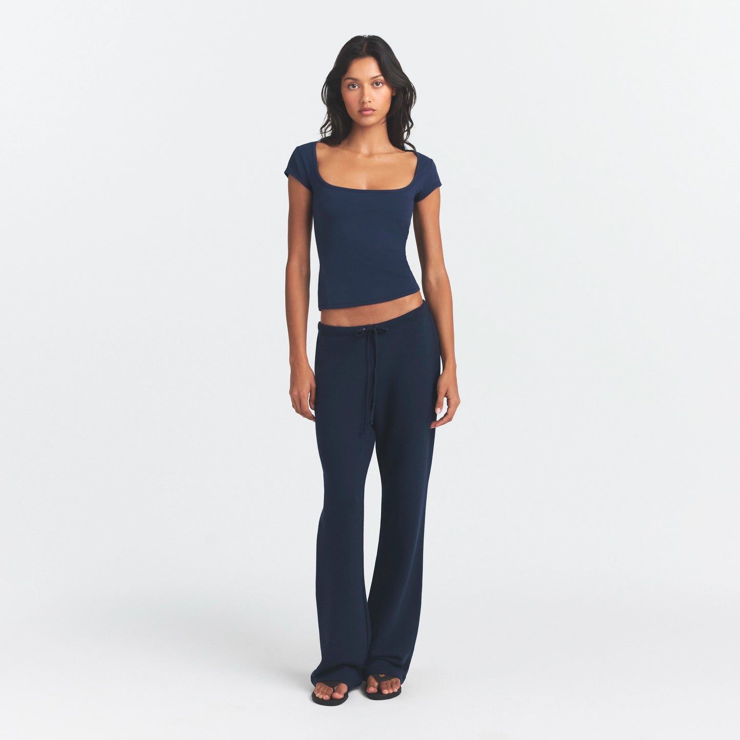 COTTON JERSEY SCOOP NECK T-SHIRT | NAVY