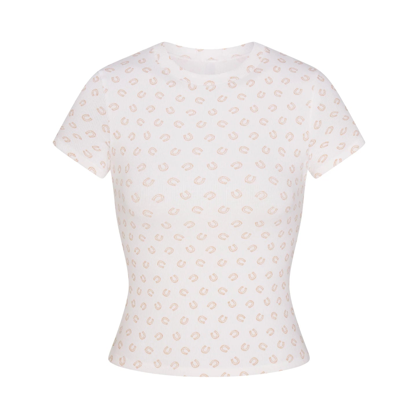 COTTON RIB T-SHIRT | OCHRE HORSESHOE PRINT