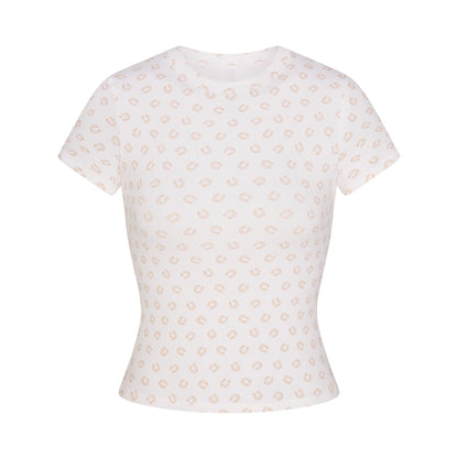 COTTON RIB T-SHIRT | OCHRE HORSESHOE PRINT