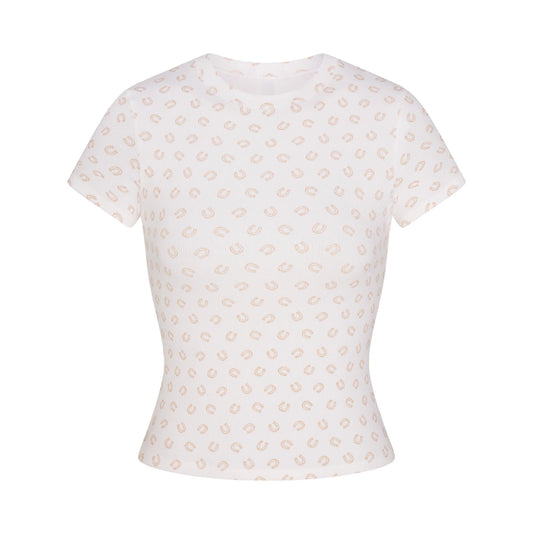 COTTON RIB T-SHIRT | OCHRE HORSESHOE PRINT