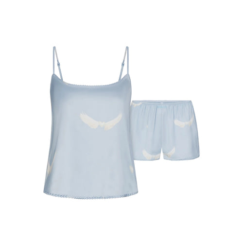 WOVEN SHINE CAMI AND SHORT SLEEP SET | AERO WING HEARTS PRINT