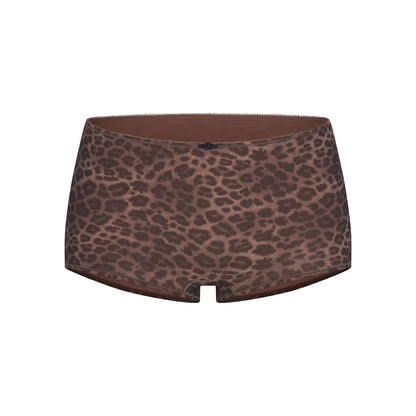 FITS EVERYBODY PICOT CAMI AND BOY SHORT SET | UMBER LEOPARD PRINT