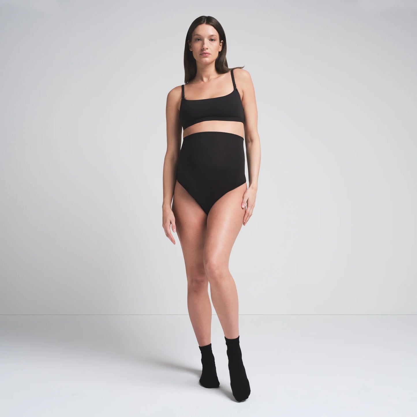 COTTON JERSEY MATERNITY HIGH-WAISTED THONG | SOOT