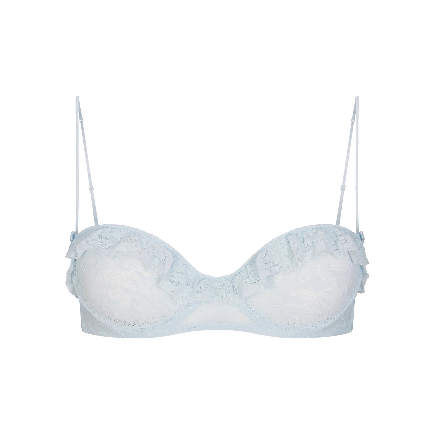 STRETCH LACE RUFFLE UNLINED BRA | POWDER BLUE