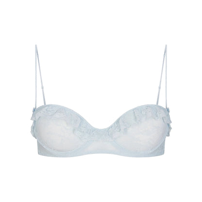 STRETCH LACE RUFFLE UNLINED BRA | POWDER BLUE
