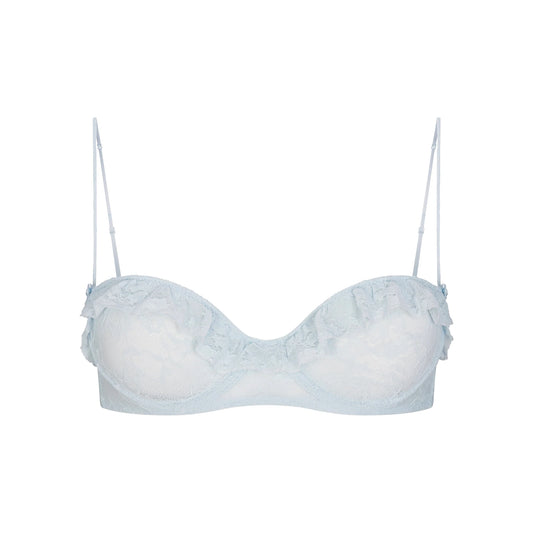 STRETCH LACE RUFFLE UNLINED BRA | POWDER BLUE