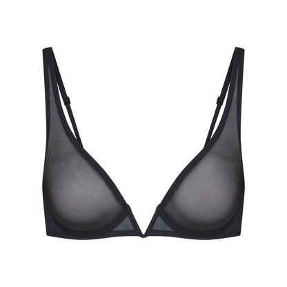 ULTRA FINE MESH DEEP PLUNGE BRA | OBSIDIAN