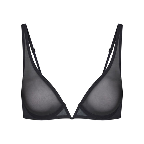ULTRA FINE MESH DEEP PLUNGE BRA | OBSIDIAN