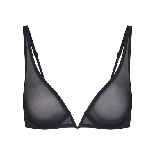 ULTRA FINE MESH DEEP PLUNGE BRA | OBSIDIAN