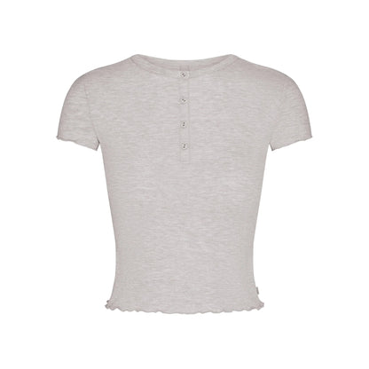 SKIMS SLEEP HENLEY AND FOLDOVER SHORT SET | LIGHT HEATHER GREY